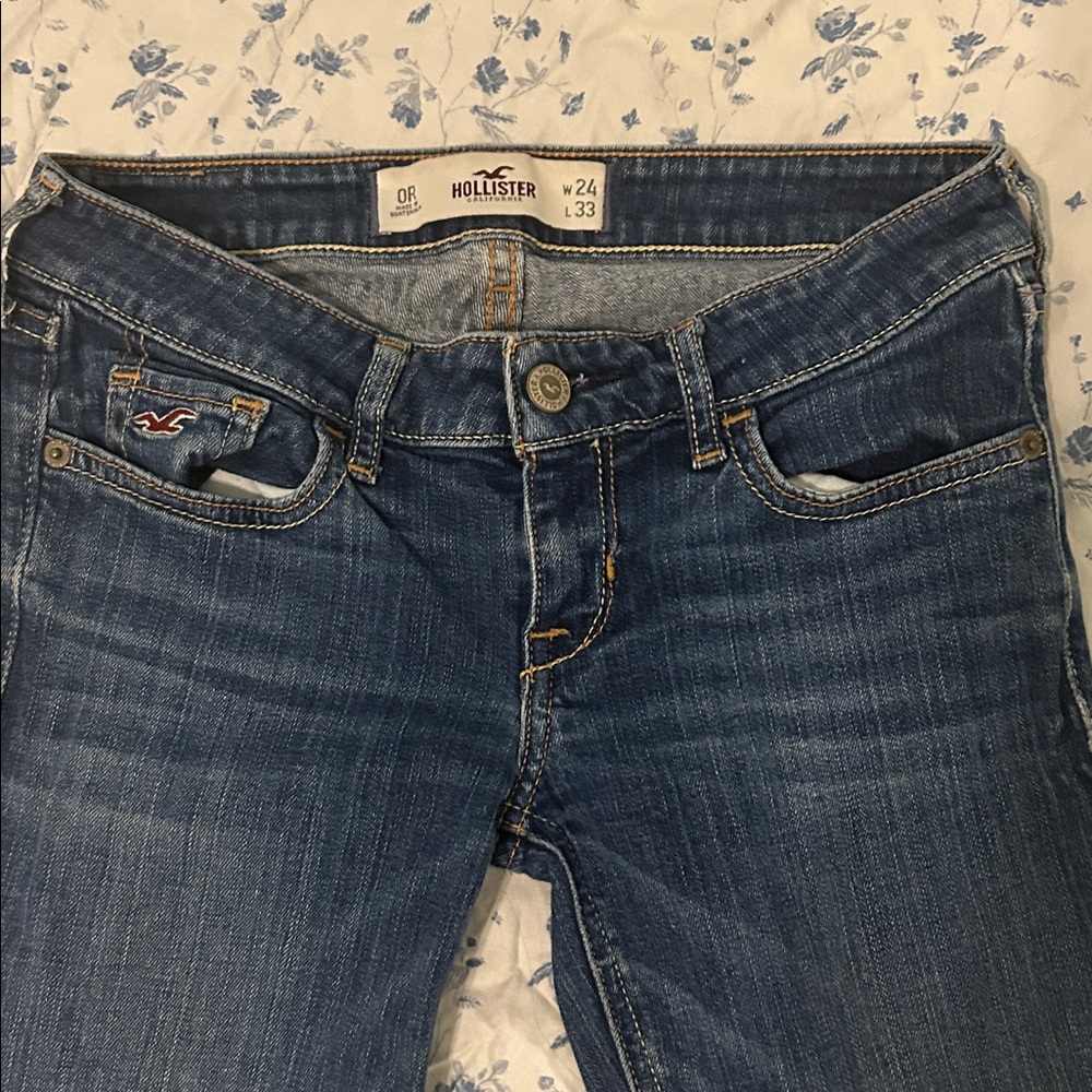 HOLLISTER DARK BLUE SKINNY JEANS LOW RISE BIRD LOGO OG Y2K - Picture 2 of 5